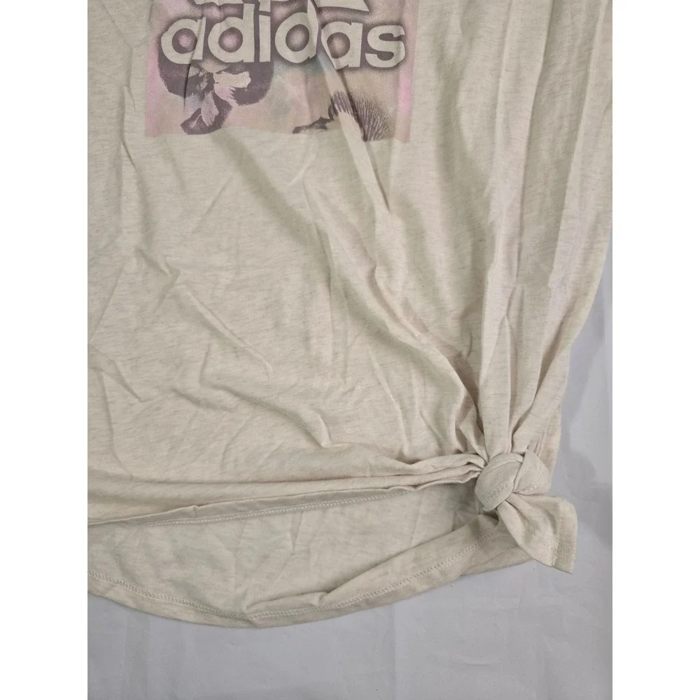 Adidas Girls XL Loose Fit Graphic T-Shirt Tan Heather Side Tie AA3189 NWT